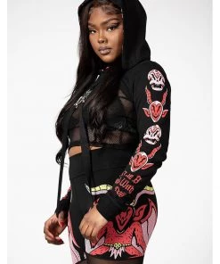 Killstar Troublemaker Cropped Hoodie Sweater Black