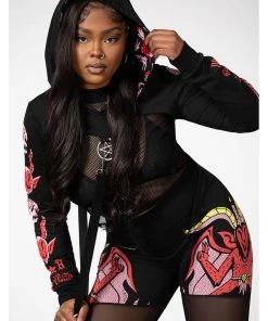 Killstar Troublemaker Cropped Hoodie Sweater Black