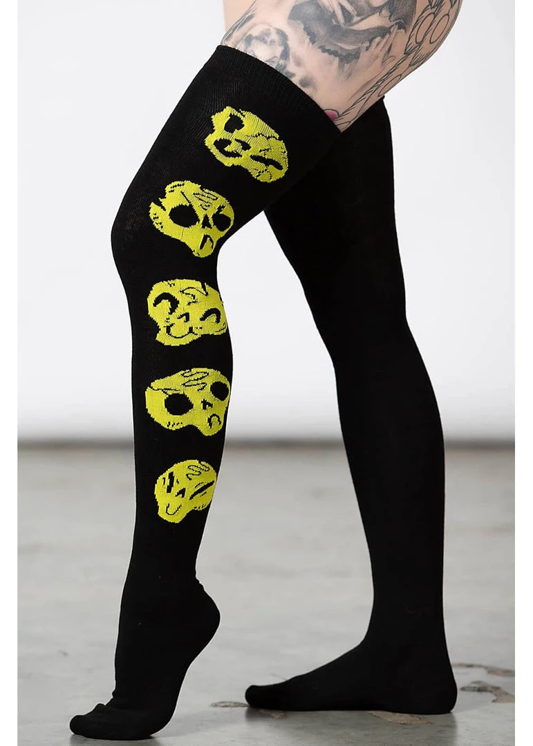 Killstar Heads Up Skulls Long Socks Black New In
