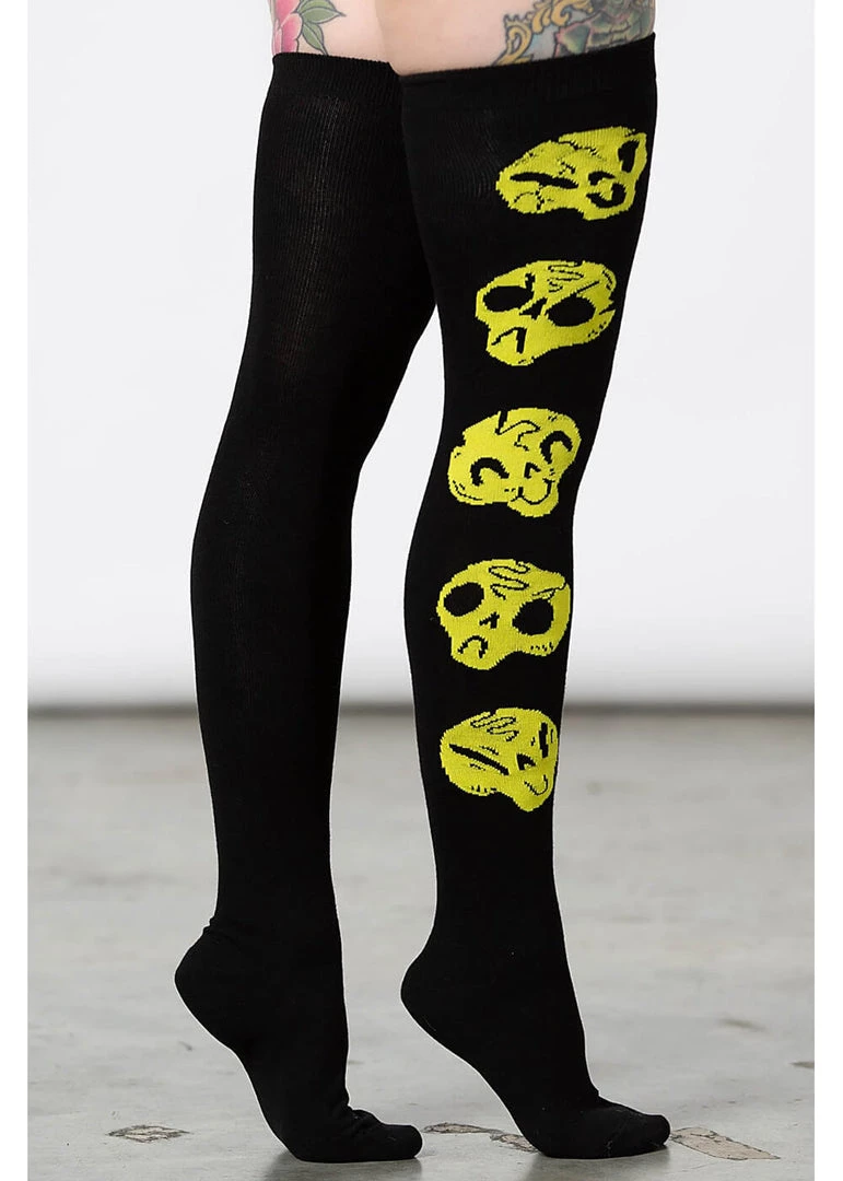 Killstar Heads Up Skulls Long Socks Black New In