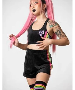 Killstar Groovy Rainbow Velour Shorts Black