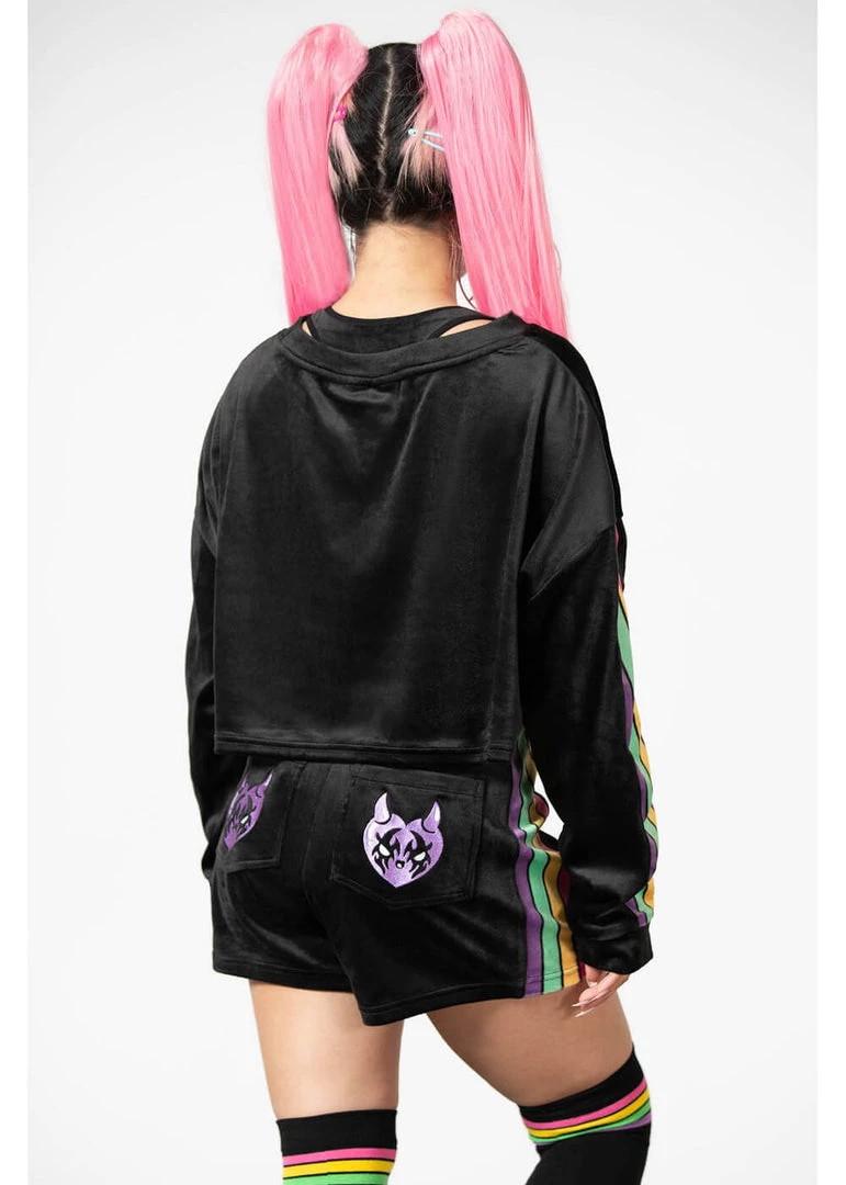 Killstar Groovy Rainbow Velour Shorts Black