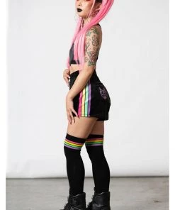 Killstar Groovy Rainbow Velour Shorts Black