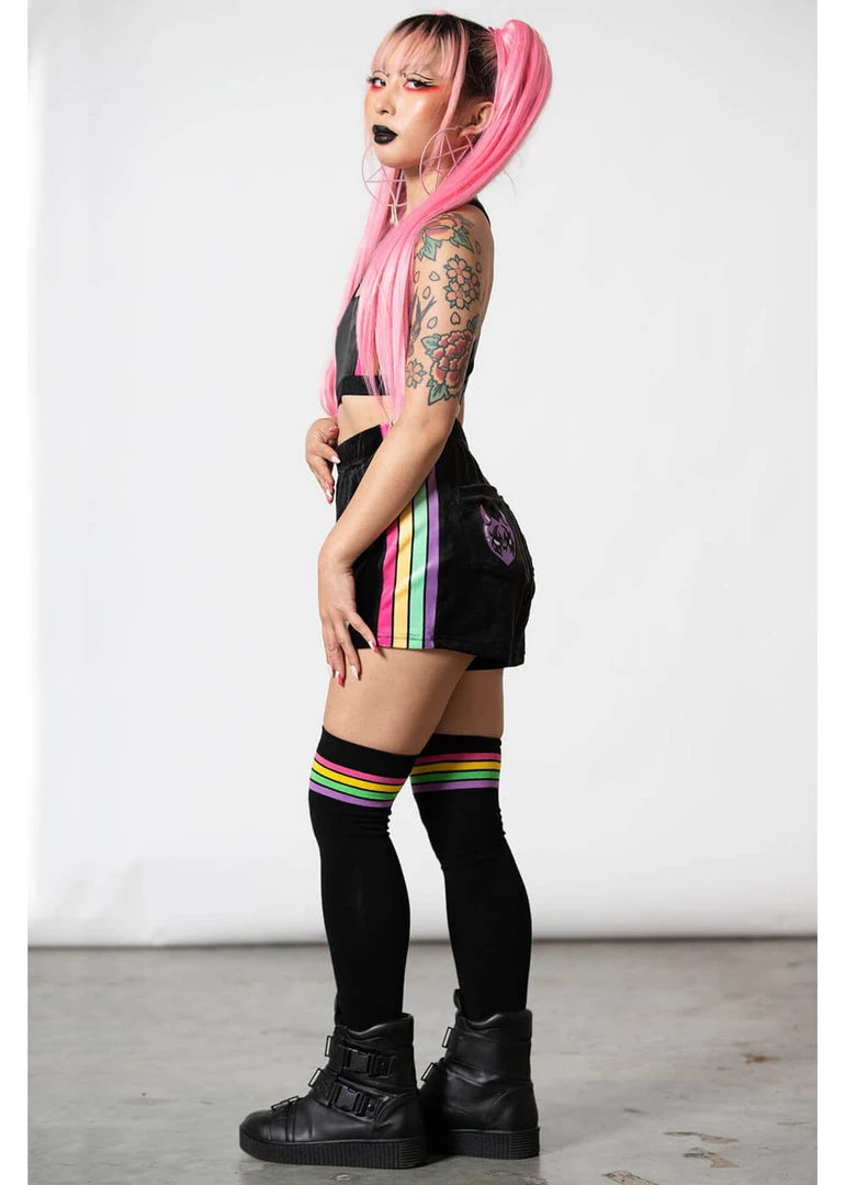 Killstar Groovy Rainbow Velour Shorts Black