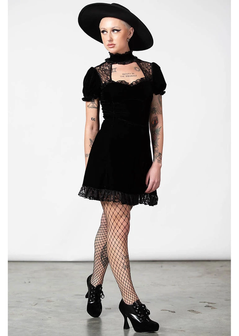 Killstar Julienne Keyhole Velvet 60's Dress Black