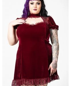 Killstar Julienne Keyhole Velvet 60's Jurk Blood Red New In