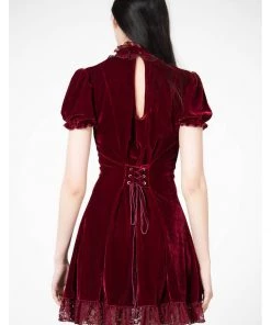 Killstar Julienne Keyhole Velvet 60's Jurk Blood Red New In