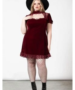 Killstar Julienne Keyhole Velvet 60's Jurk Blood Red New In