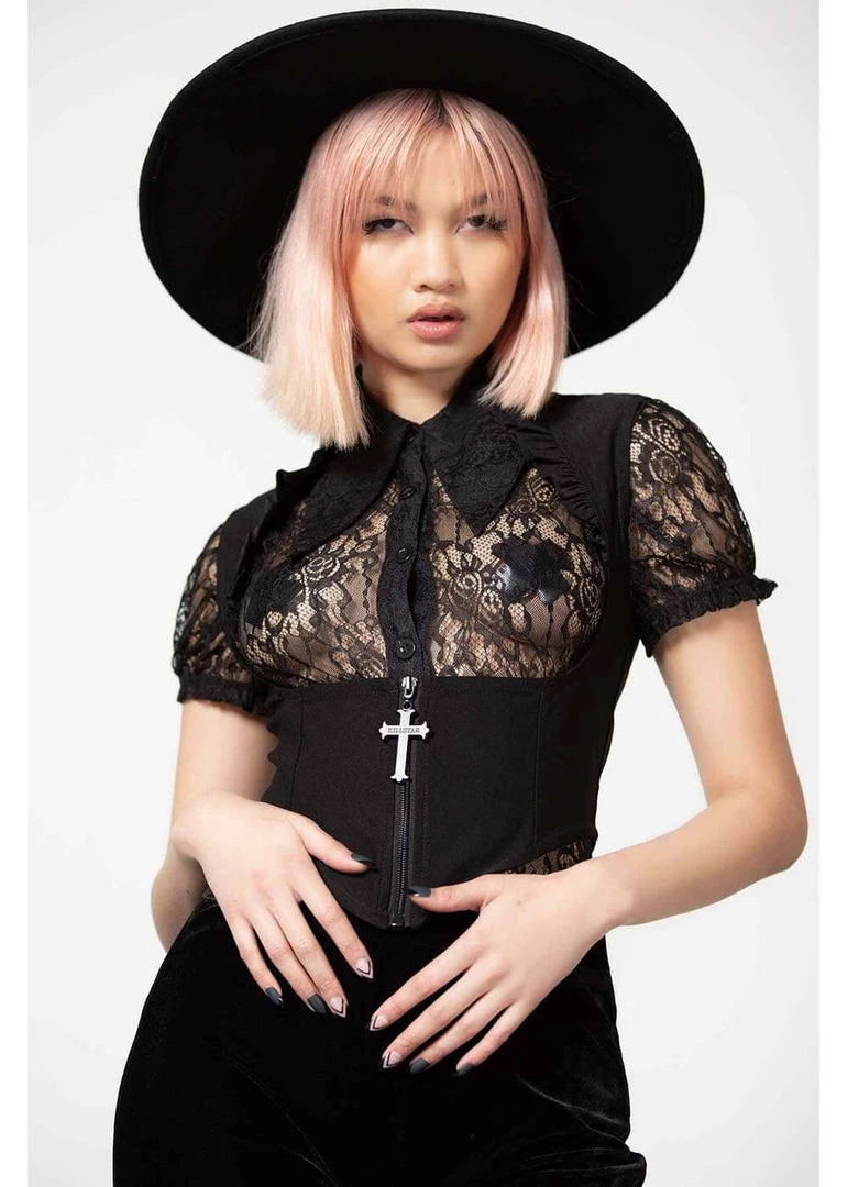 Killstar Isobella Cross Corset Top Black New In