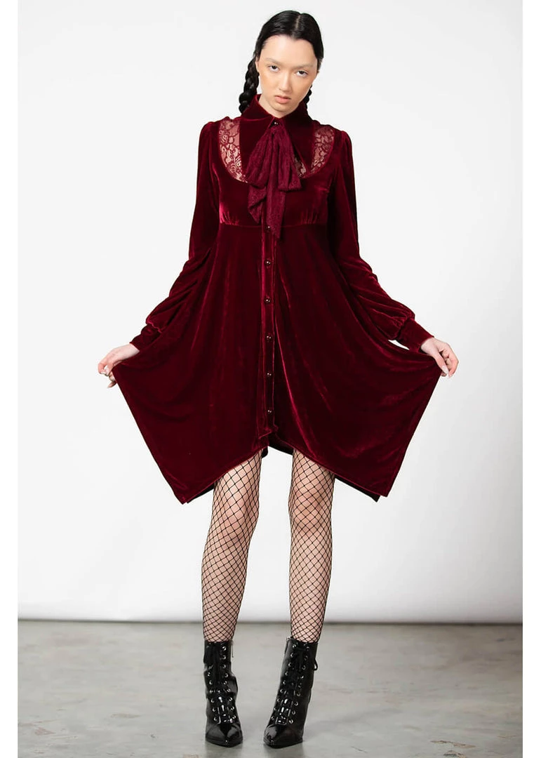 Killstar Nymyra Velvet Cameo 60's Dress Blood Red New In