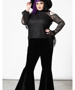 New In Killstar Marisol Velvet 70's Flare Bell Bottoms Trousers Black