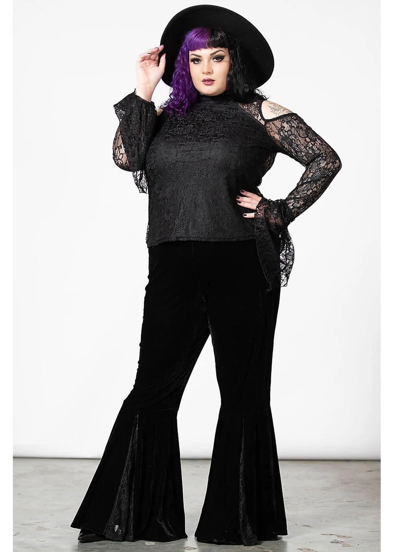 New In Killstar Marisol Velvet 70's Flare Bell Bottoms Trousers Black