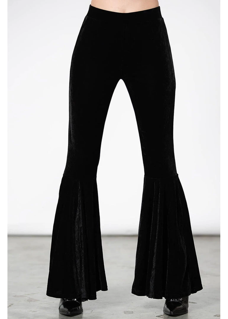 New In Killstar Marisol Velvet 70's Flare Bell Bottoms Trousers Black