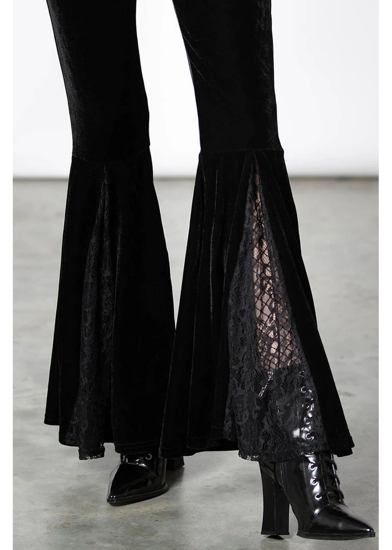 New In Killstar Marisol Velvet 70's Flare Bell Bottoms Trousers Black
