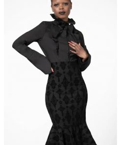 Killstar Candence Flocker Midi Pencil Skirt Black