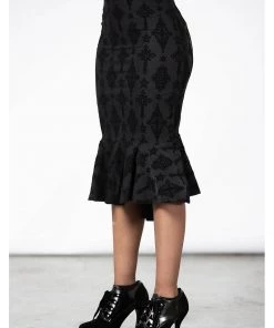 Killstar Candence Flocker Midi Pencil Skirt Black