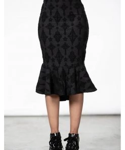 Killstar Candence Flocker Midi Pencil Skirt Black