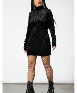 Killstar Blasphemia Velvet Pencil Dress Black