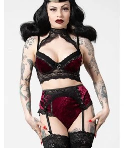 New In Killstar Mercy Lace Garter Belt Bloodred