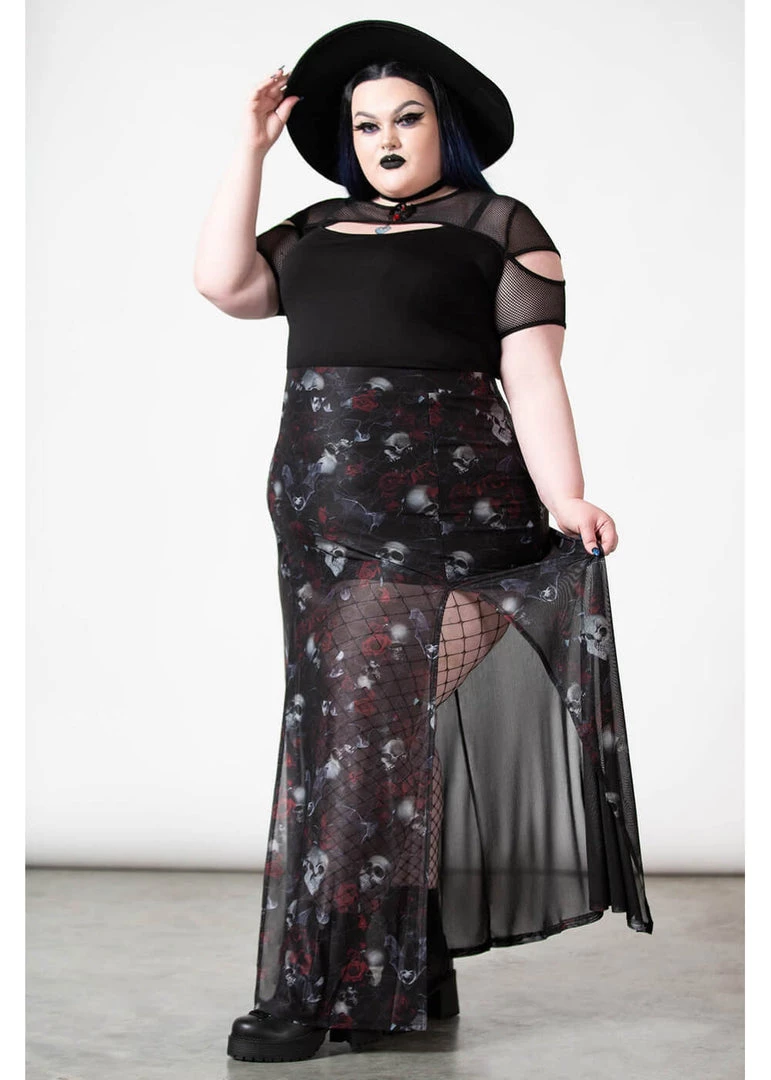 Killstar Kleadora Mesh Maxi Skirt Black