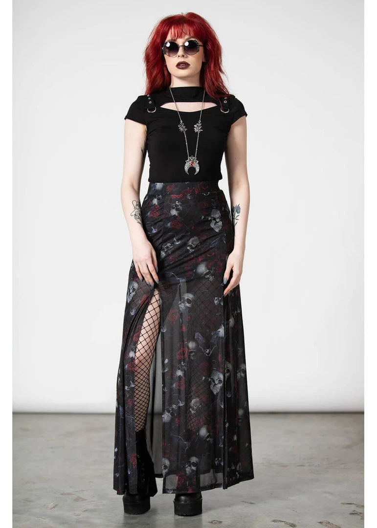 Killstar Kleadora Mesh Maxi Skirt Black