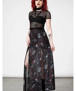 Killstar Kleadora Mesh Maxi Skirt Black