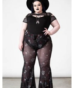 Killstar Spirala Mesh Bell Bottoms Flare Trousers Black
