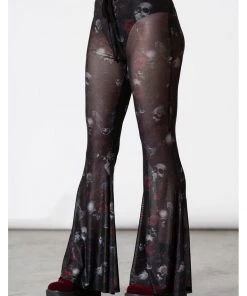 Killstar Spirala Mesh Bell Bottoms Flare Trousers Black
