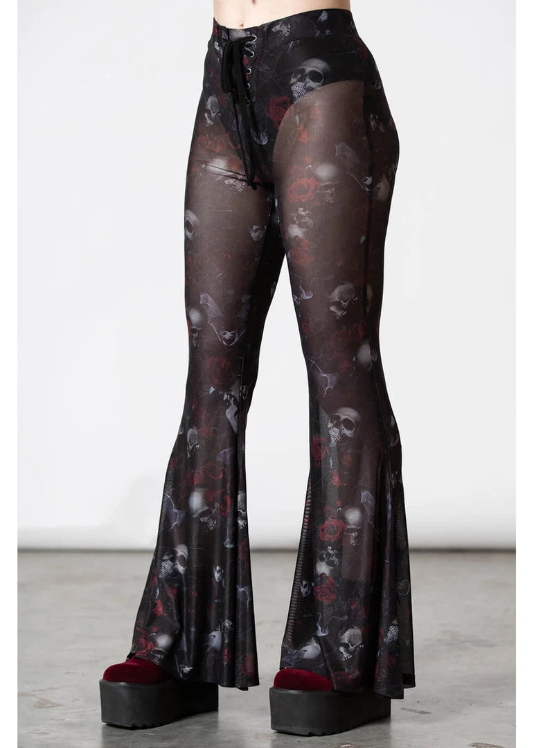 Killstar Spirala Mesh Bell Bottoms Flare Trousers Black