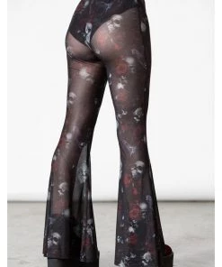 Killstar Spirala Mesh Bell Bottoms Flare Trousers Black