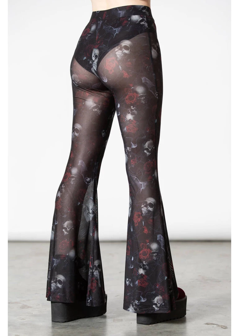 Killstar Spirala Mesh Bell Bottoms Flare Trousers Black