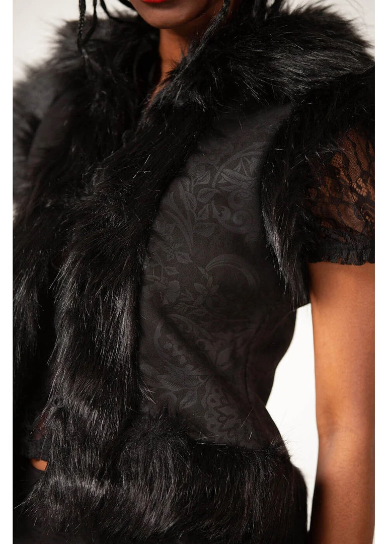 Killstar Terradalia Faux Fur 70's Gilet Black