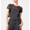 New In Killstar Blackbell Denim Overalls Shorts Black