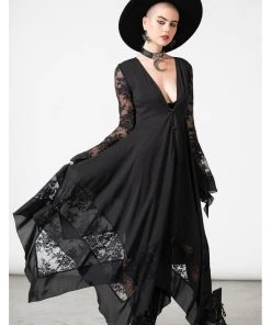 New In Killstar Misty Night 70's Maxi Dress Black