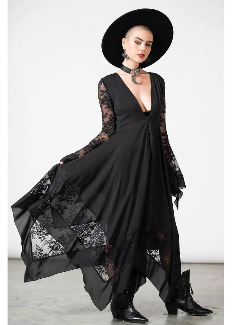 New In Killstar Misty Night 70's Maxi Dress Black