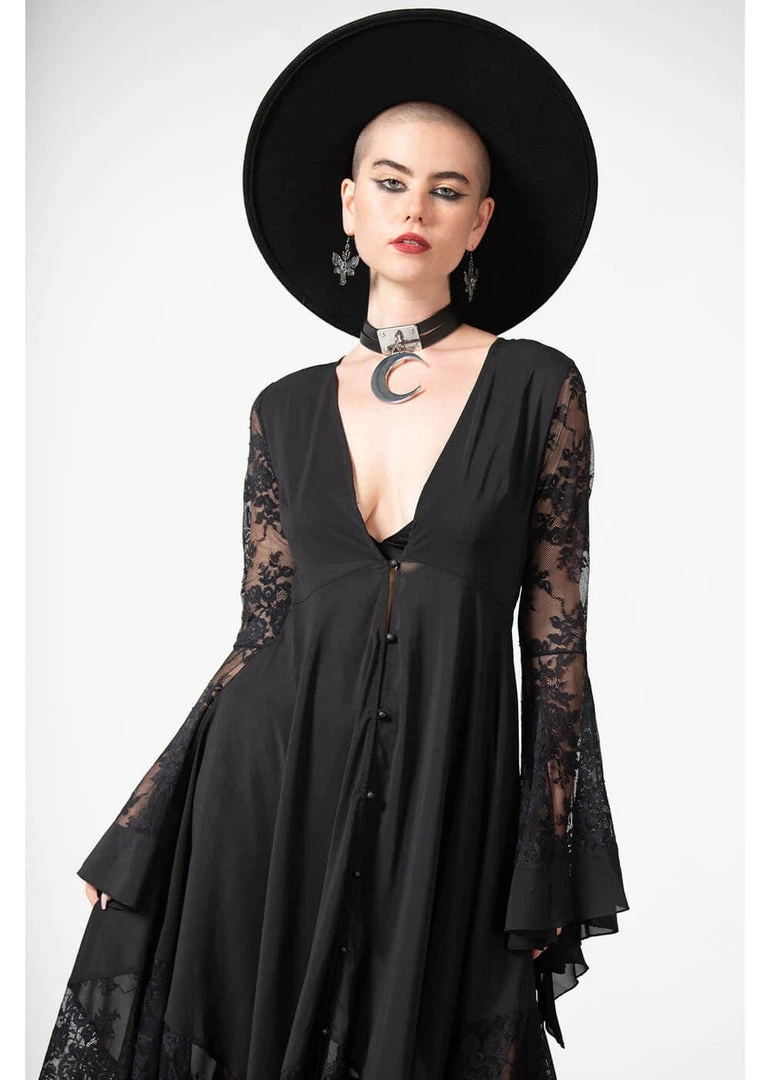 New In Killstar Misty Night 70's Maxi Dress Black