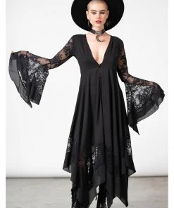 New In Killstar Misty Night 70's Maxi Dress Black