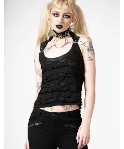 New In Killstar Hardy Lace-Up Vest Top Black