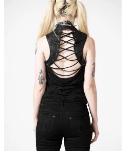 New In Killstar Hardy Lace-Up Vest Top Black