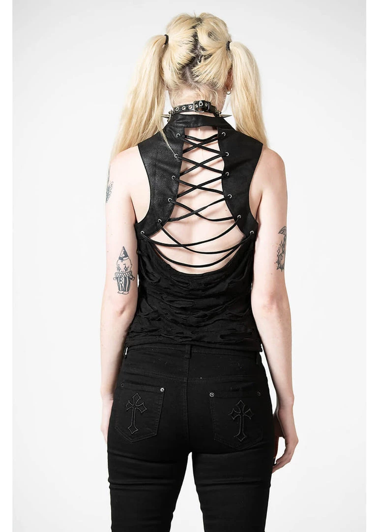 New In Killstar Hardy Lace-Up Vest Top Black