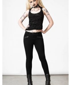 New In Killstar Hardy Lace-Up Vest Top Black