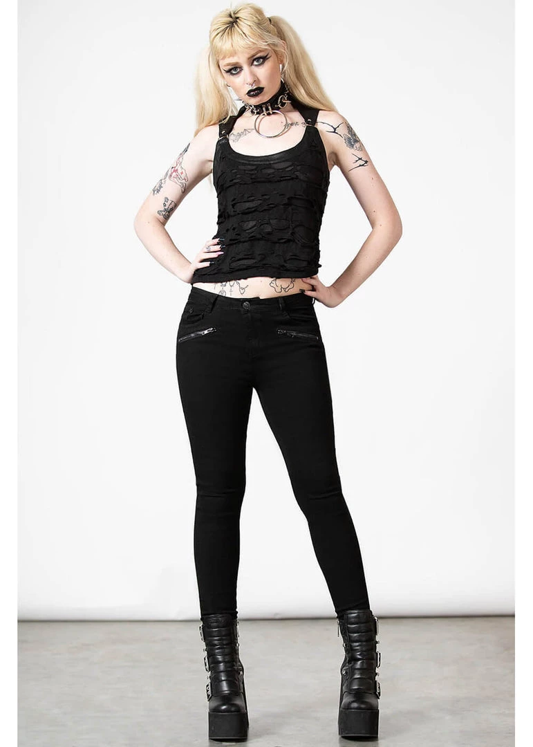 New In Killstar Hardy Lace-Up Vest Top Black