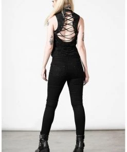 New In Killstar Hardy Lace-Up Vest Top Black