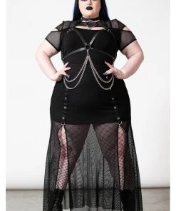 New In Killstar Paragon Fishnet Maxi Skirt Black