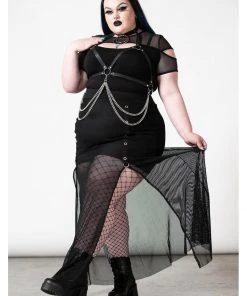 New In Killstar Paragon Fishnet Maxi Skirt Black