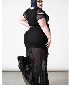 New In Killstar Paragon Fishnet Maxi Skirt Black