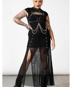 New In Killstar Paragon Fishnet Maxi Skirt Black