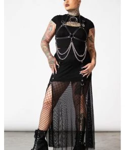 New In Killstar Paragon Fishnet Maxi Skirt Black