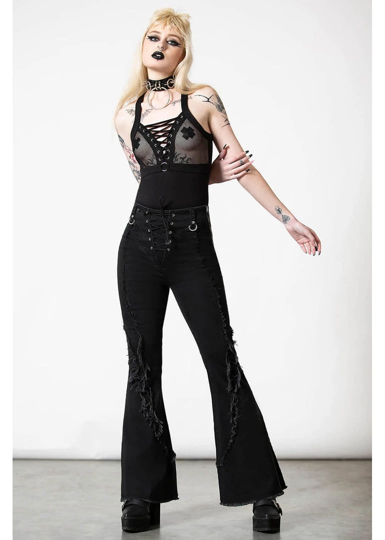 Killstar Dasia Bell Bottoms Flare Trousers Black
