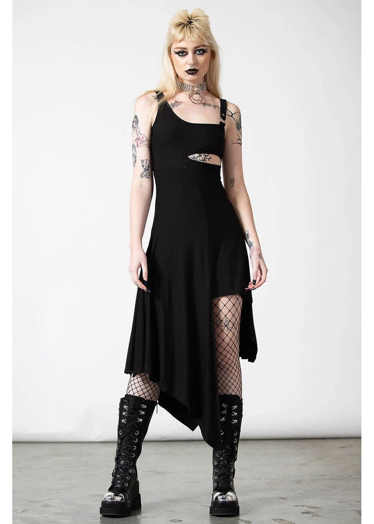 Killstar Corvia Bayonette Asymmetric Dress Black